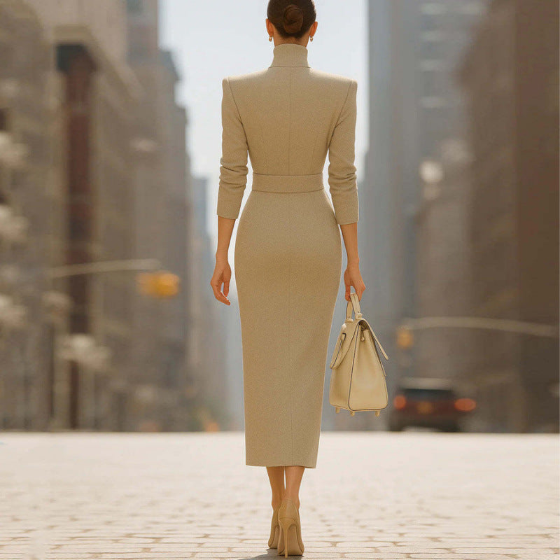 Vestido Midi Camel Luxury | A Alta Alfaiataria